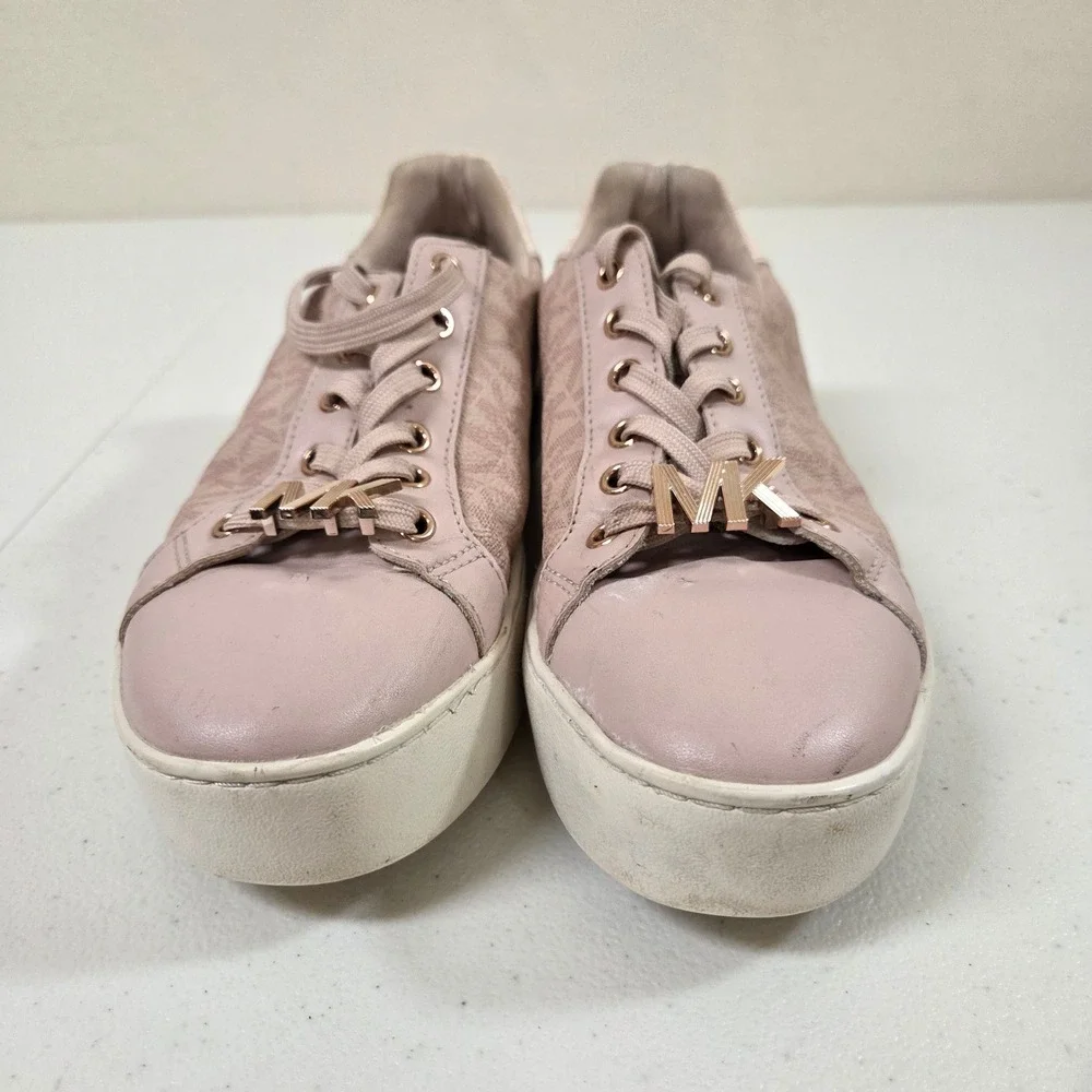 Michael Kors Poppy Soft Pink Monogram Platform Sneakers Womens 6.5M LS22F‎
